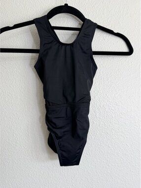 Balera Black Multi Strap Back Dance Leotard Mesh Waist Girls Size SC Style 14777